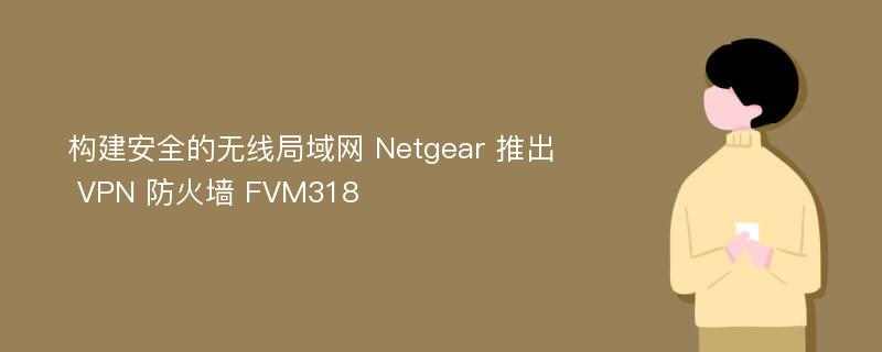 构建安全的无线局域网 Netgear 推出 VPN 防火墙 FVM318